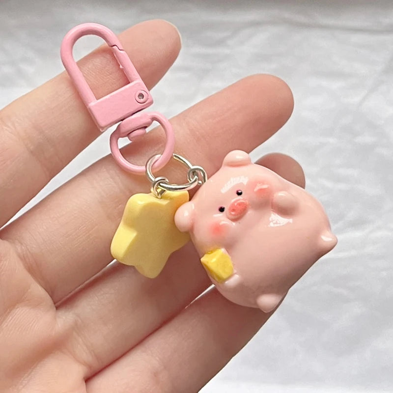 Three Dimensional Pink Pig Keychain Pendant Cute Animals Star Buckle Keychain Cute Little Pig Model Key Ring Children Gifts