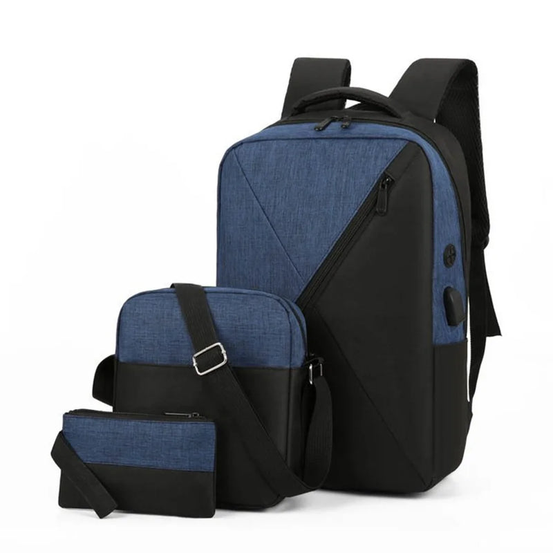 3pcs Versatile Backpack Trendy Washable Computer Bag Black Grey Blue Red School Business Backpack Unisex