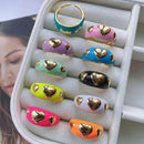 Heart Enamel Ring, Neon Pink Orange Turquoise Blue Pendant Oil Dropped, Sweet Romantic Party Jewelry Wholesale P33