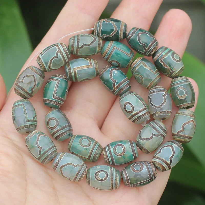 8pcs ,10x14mm Natural Green Agate Ancient Tibet Dzi beads, Many patterns, For DIY Jewelry making !