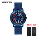 Hot Sell Fashion Men Quartz WristWatch Creative 360 Degree Rotating Car Wheel Quartz Watch Leather Waterproof Rim Hub Clock Men