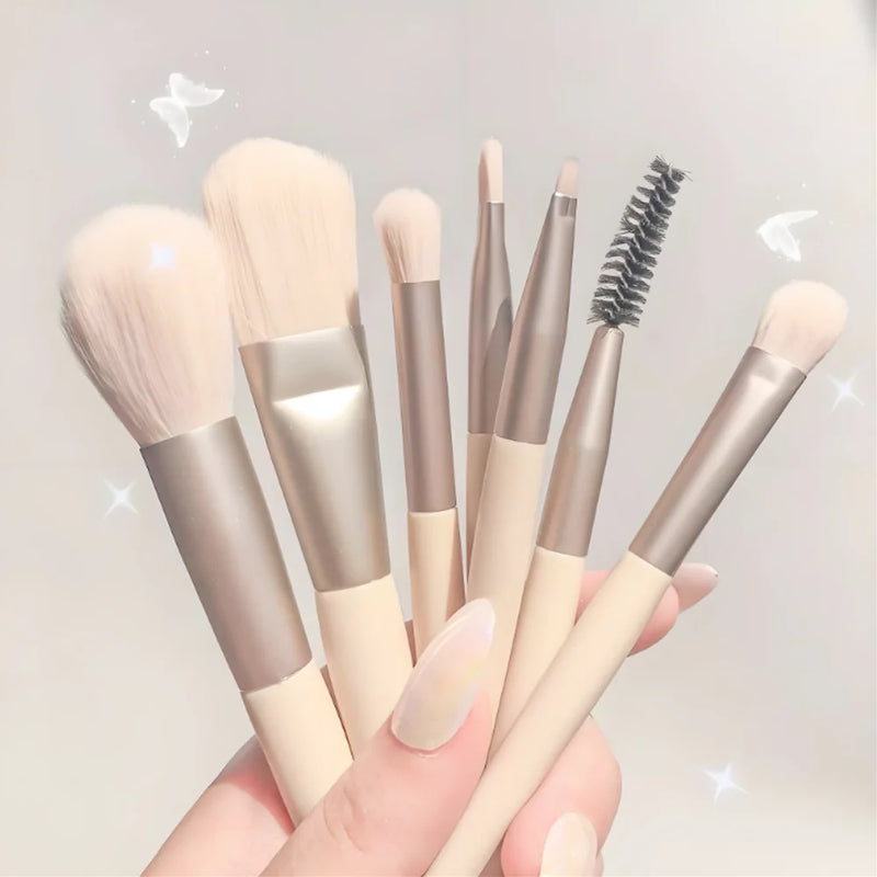 Mini 8-piece portable makeup brush set - soft hair, travel friendly, concealer, powder, eye cosmetics tools, compact design, eas