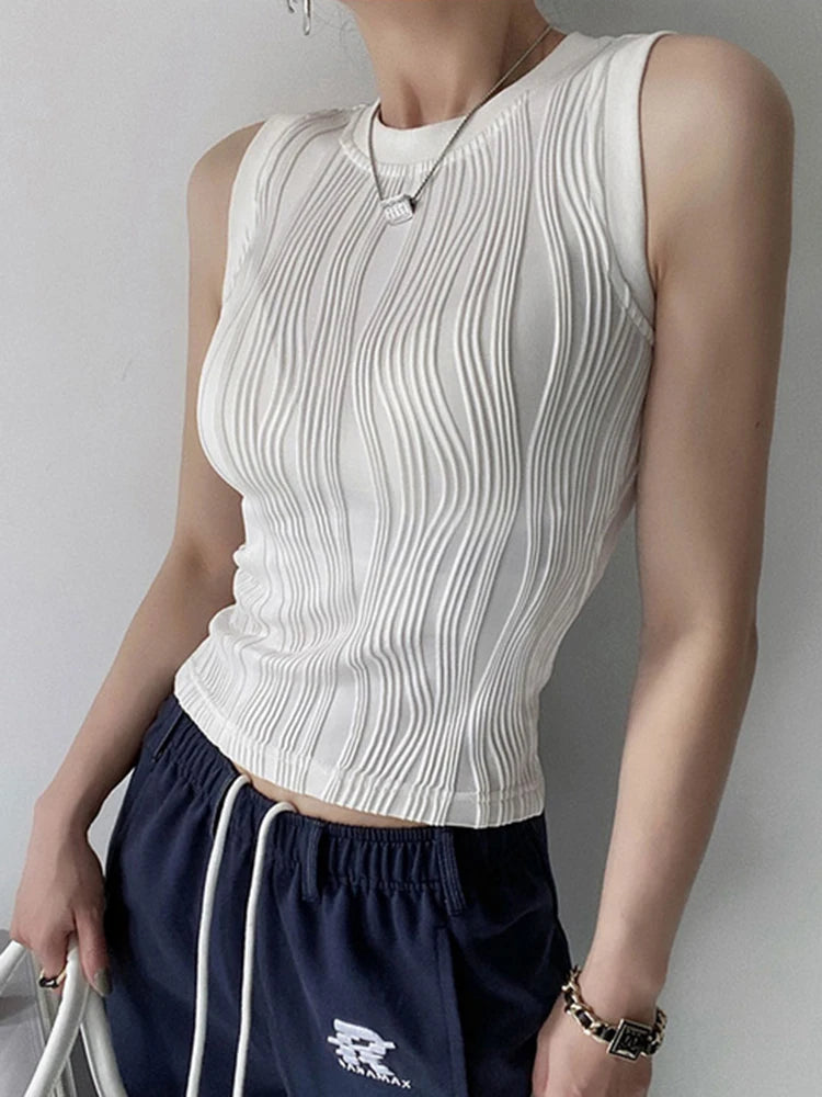 Women Sexy Knitted Vest Ribbed Slim Camis Sleeveless Round Neck Tank Tops 2025 Summer Female Casual Solid Color Basic Camisole