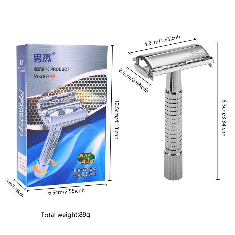 Barber Men's Traditional Double Edge Chrome Shaving Safety Razor for Male Premium Metal Manual Shavers