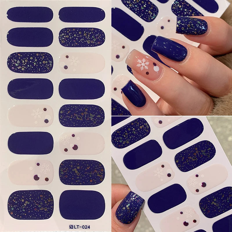 New 16 Strips Autumn Nail Stickers Full Cover Nail Patch Leopard Print 3D Nail Stickers Nail Polish Strips DIY Nail Art Making