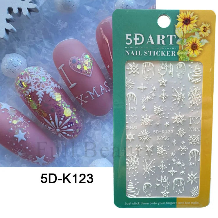 5D Nail Sticker Christmas Nail Art Snow Bird Gingerbread Man Design Santa Cartoon Sliders Winter White Decals Wrap FB5DK098-103