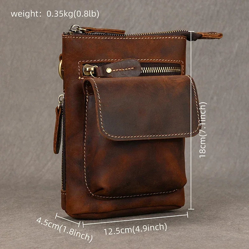 Retro Men's HiP Bum Waist Bags Clip Buckle Belt Waist Packs Zip Small Mini Fanny Pack Genuine Leather Cowhide Man Belt Pouch