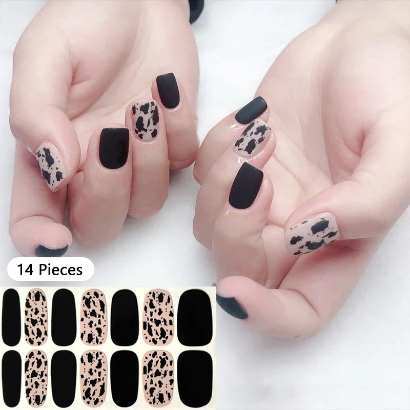 New 16 Strips Autumn Nail Stickers Full Cover Nail Patch Leopard Print 3D Nail Stickers Nail Polish Strips DIY Nail Art Making