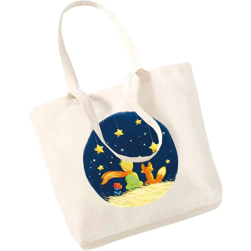 Cartoon Earth Space Little Prince Shopping Bag Women Pattern Handbag Casual Large Top-handle Bags for Women
