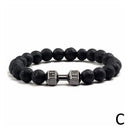 1Pcs Natural Stone Dumbbell Beaded Bracelet Black Beads Fitness Fit Life Prayer Bracelets Bangles Barbell Men Jewelry