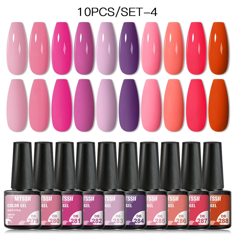 Mtssii 10PCS Reflective Gel Nail Polish Set Fluorescent Glitter Semi Permanent Hybrid Gel Varnish Soak Off UV Lamp For Manicure