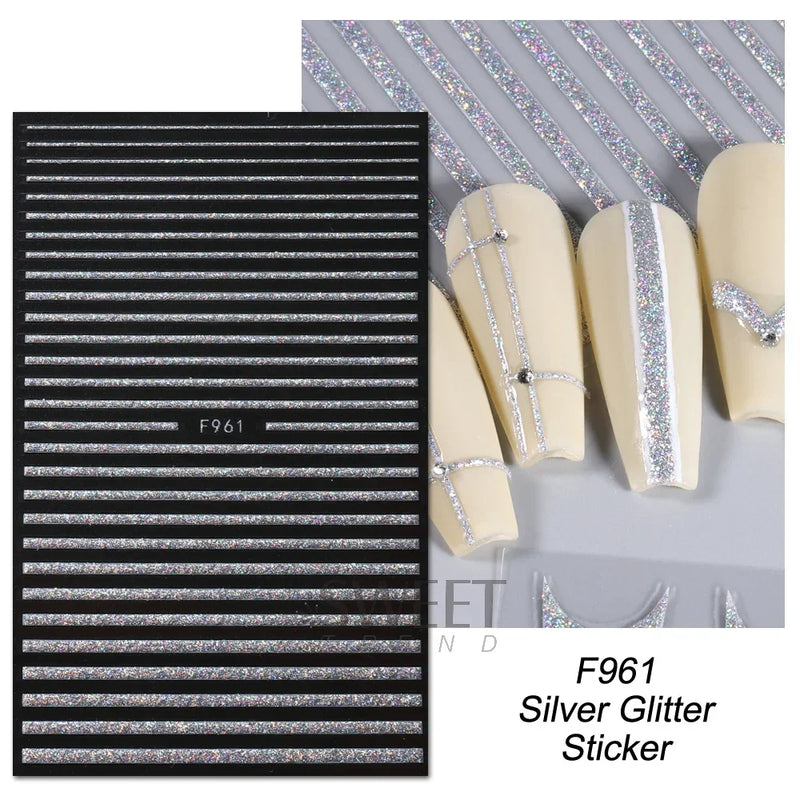 3D Snake Laser Stickers for Manicure Black Gold Abstract Leaves Luxury Nail Art Adhesive Slider Polish Decor Decals SASW-SJ