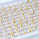 10Pcs/Lot Fashion Classic Rhinestone Stainless Steel Rings For Women Simple Shiny Colorful Finger Jewelry Wedding Party Gifts