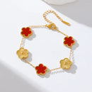 GANEMLY 316L Stainless Steel Red Plum Blossom Plant Leaf Flower Set Reversible Necklace Earrings Bracelet Women Clover Jewelry