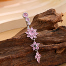 14G Stainless Steel Heart Dangled Belly Button Rings Belly Piercing Nombril for Women Girls Pink Zircon Crystal Sexy Navel Ring