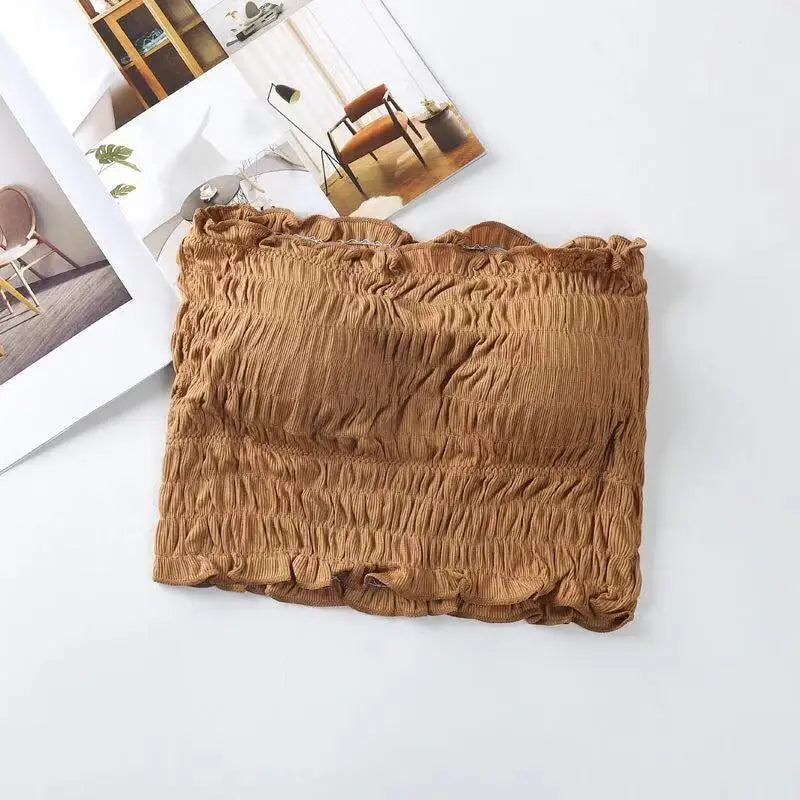 Hikigawa With Pleated Y2k Top Underwear Women Tube Tops Sexy Solid Spaghetti Straps Backless Paded Camisole Tank Top Mujer