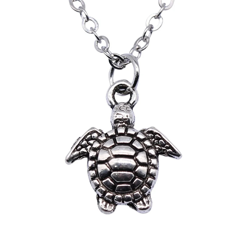 Drop Shipping Antique Silver Color 14x16mm Sea Turtle Necklaces Short Chain Choker Necklaces