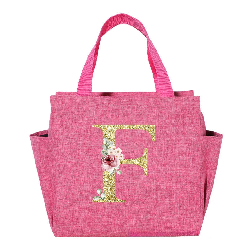 A~N Letter Printed Nylon Lunch Bag With Zipper Waterproof Insulation Bag Ice Bag Suitable For Men & Women's Work Picnic Travel