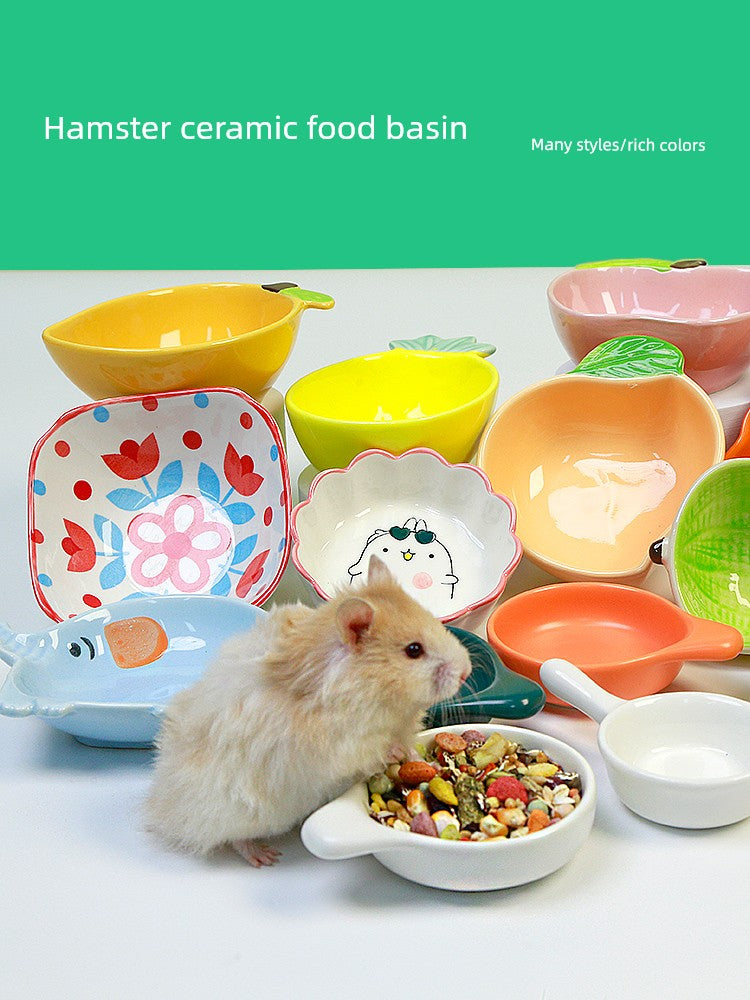 Little Hamster Food Basin Ceramic Rice Bowl Flower and Mouse Djungarian Hamster Special Daily Necessities Cage Toy Set Food Bowl