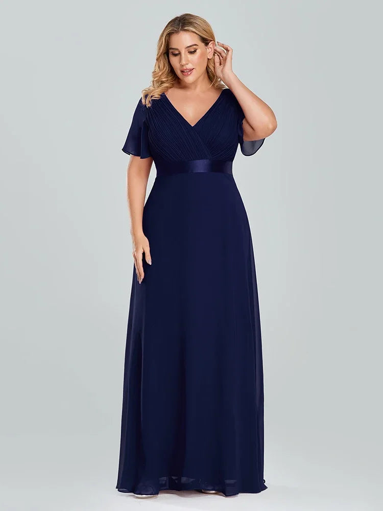 Women's Plus Size Evening Dress Long Simple Elegant V Neck Ruffled Chiffon Formal Wedding Party Dress Bridesmaid Dress Ballgown