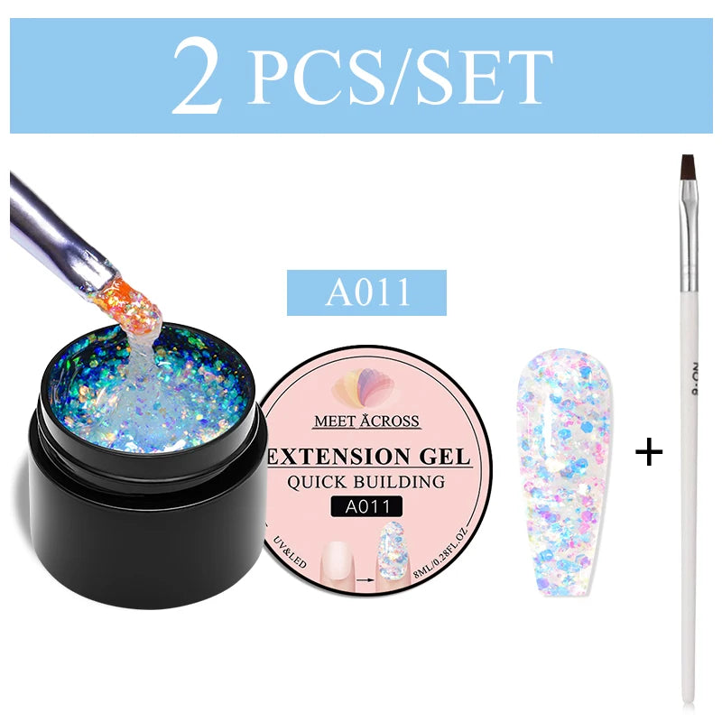 طقم طلاء أظافر 2/3 قطع شفاف أبيض وردي ذهبي لامع سريع البناء جل طلاء أظافر بالأشعة فوق البنفسجية LED غراء أظافر أطراف أظافر طقم تمديد