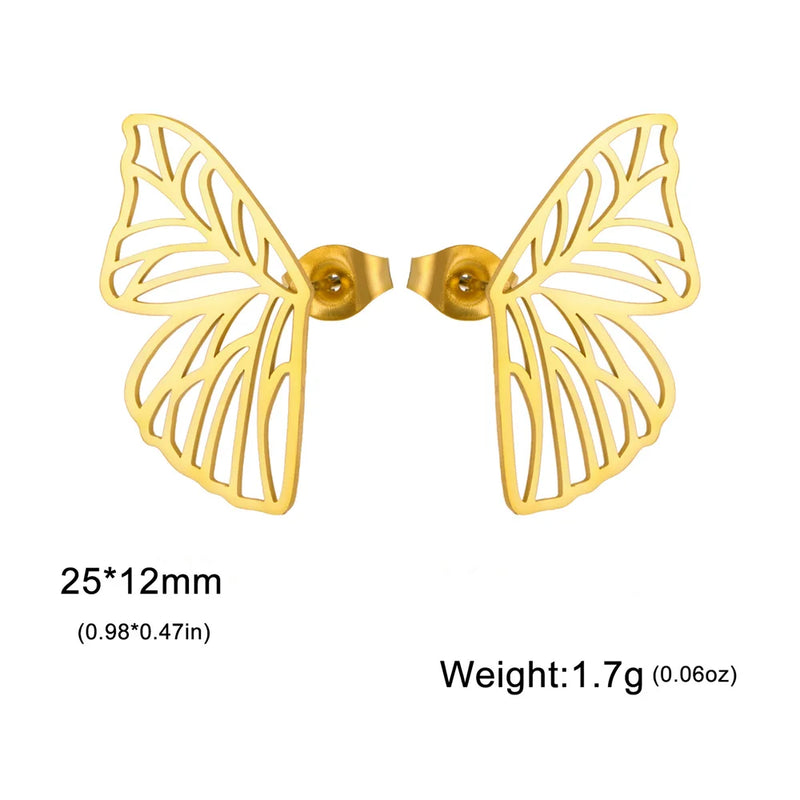 My Shape Butterfly Earrings Stainless Steel Butterfly Wings Big Earrings for Women Girls Sweet Delicate Stud Earrings Jewelry