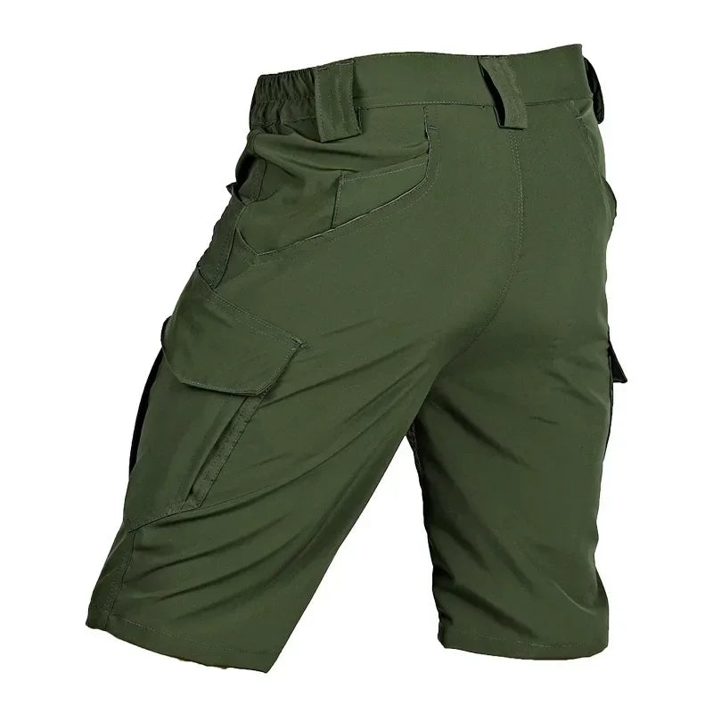 Summer Men Quick Dry Tactical Shorts Men Knee Length Cargo Pants Breathable Stretch Outdoor Waterproof Multi-Pockets Trousers