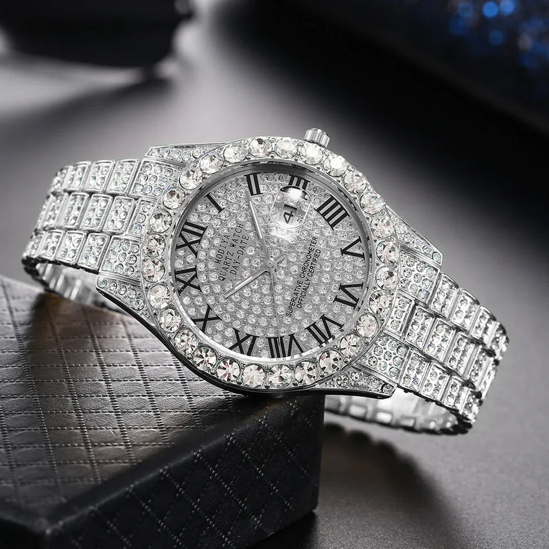 Hip Hop Iced Out Watch Men Luxury Brand Diamond Men's Watches Calendar Quartz Wristwatches Male Clock Gift for Men Drop Shipping