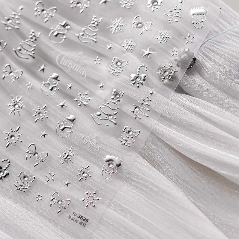 1Pcs Luxury Gold Christmas Nail Decorations Stickers Press on Nails 5D Laser Snowflake Christmas Tree Nail Art Sticker Decal DIY