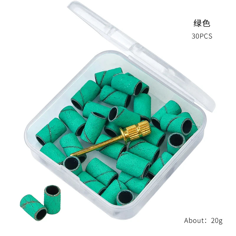 100pcs/box Nail Art Sanding Bands Pink Green Purple Grinding Sand Ring Bit for Electric Drill Machine Accessories Manicure Tools