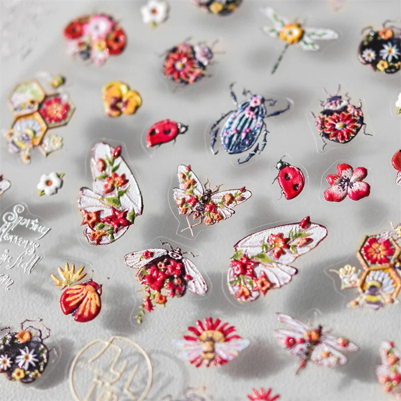 1 pc 5D Embroidery Bee Nail Art Sticker Embossed Butterfly Insect Nail Sticker High Quality Nail Art Design Decoration Sticker