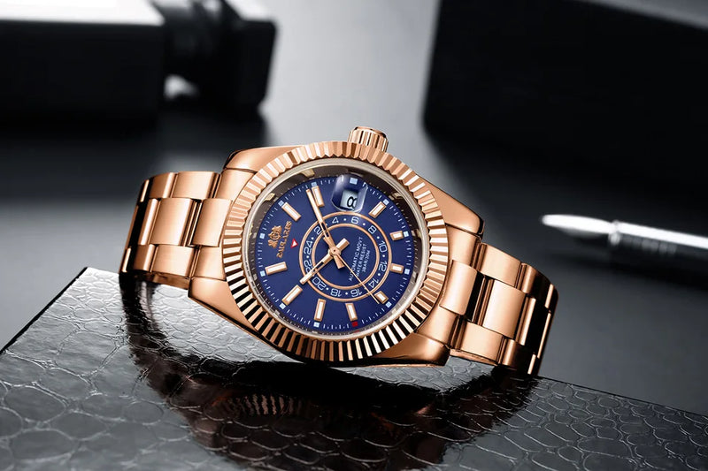 Automatic Watch for Men Mechanical Movement Stainless Steel Rose Gold Blue Luxury Sky 40mm Reloj Hombre Baratos
