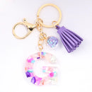 Women ew Crystal Epoxy Tassel Keychain Pendant Girl Heart English Capital Letter Stone Key K5158