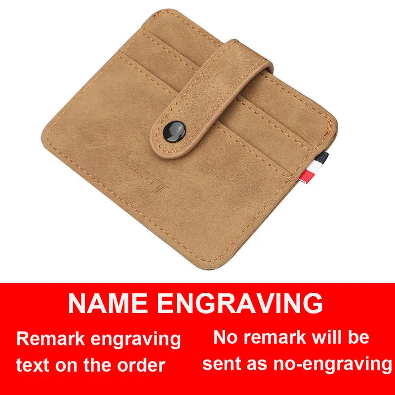 New Men Thin Card Wallets Slim ID Credit Card Holder Name Engraved Short Male Wallet High Quality PU Leather Small Men Purse