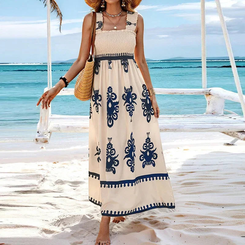 Summer Holiday Dress Women Casual Sleeveless A-Line Party Long Dress Boho Casual Sleeveless Party Dress 2024