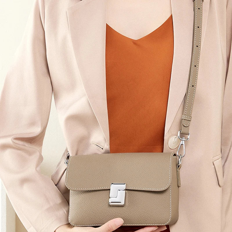 Genuine Leather Women's Bag 2024 New Stylish Commuting Small Square Crossbody Shoulder Bag  Lady Fashion Mini Tofu Messenger