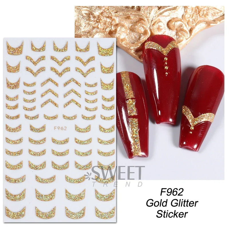 3D Snake Laser Stickers for Manicure Black Gold Abstract Leaves Luxury Nail Art Adhesive Slider Polish Decor Decals SASW-SJ