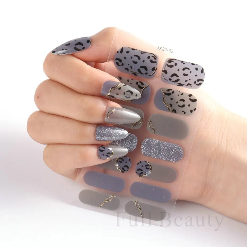 Gel Nail Stickers Lacquer Strips Full Cover Adhesive Slider Wraps With Line Foil Design Sanding File Nail Art Accessories LAJX22