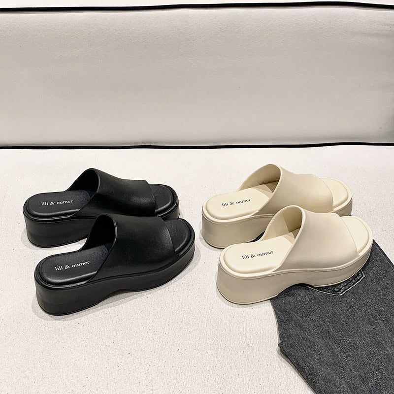 Summer Slope Heel Thick Sole Women's Slippers 2023 New Simple Soft Sole EVA High Heel Slippers Wearing Beach Anti Slip Slippers