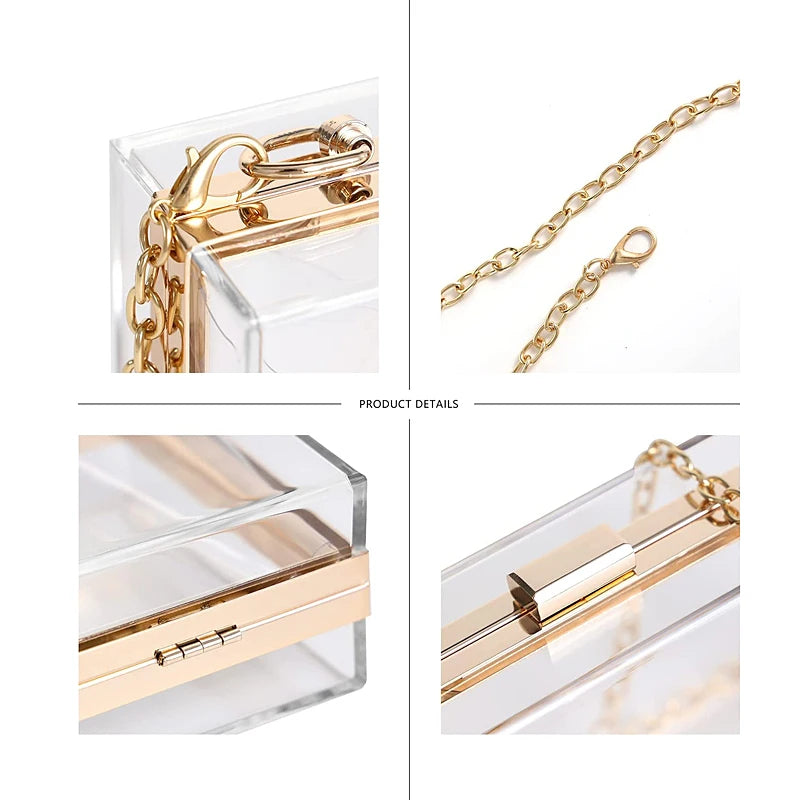 Women's Transparent Acrylic Banquet Bag Square Large Capacity Women's Wallet Sparkling Wedding Party Crossbody Bag