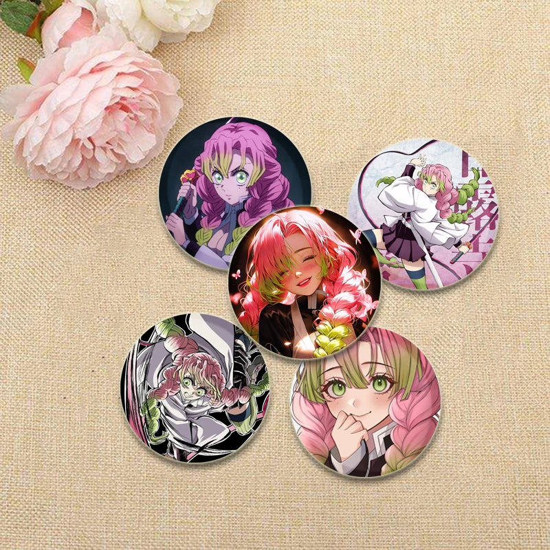 58mm Round Cartoon Brooches Kanroji Mitsuri Pins Anime Badge for Backpack Accessories Hat Decoration HD Print Handmade Gifts