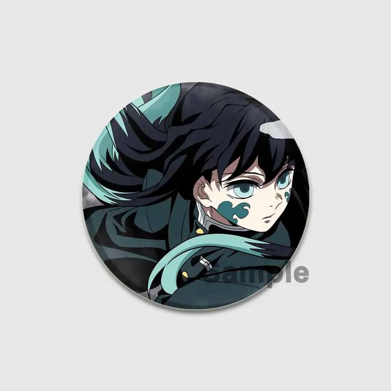 58/32/44mm Anime Demon Slayer Round Brooches Cartoon Lapel Pins Cosplay Badges Backpack Clothes Bag Jewelry Accessories Gifts