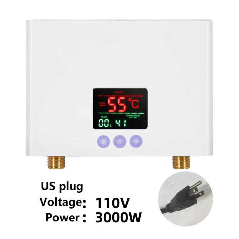 110V 220V Instant Water Heater Bathroom Kitchen Wall Mounted Electric Water Heater LCD Temperature Display with Remote Control