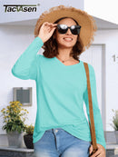 TACVASEN Cotton UPF50+ Sun Protection T-Shirts Womens Fashion V-Neck Long Sleeve Casual Tops Breathable Soft Outdoor Tee Shirts