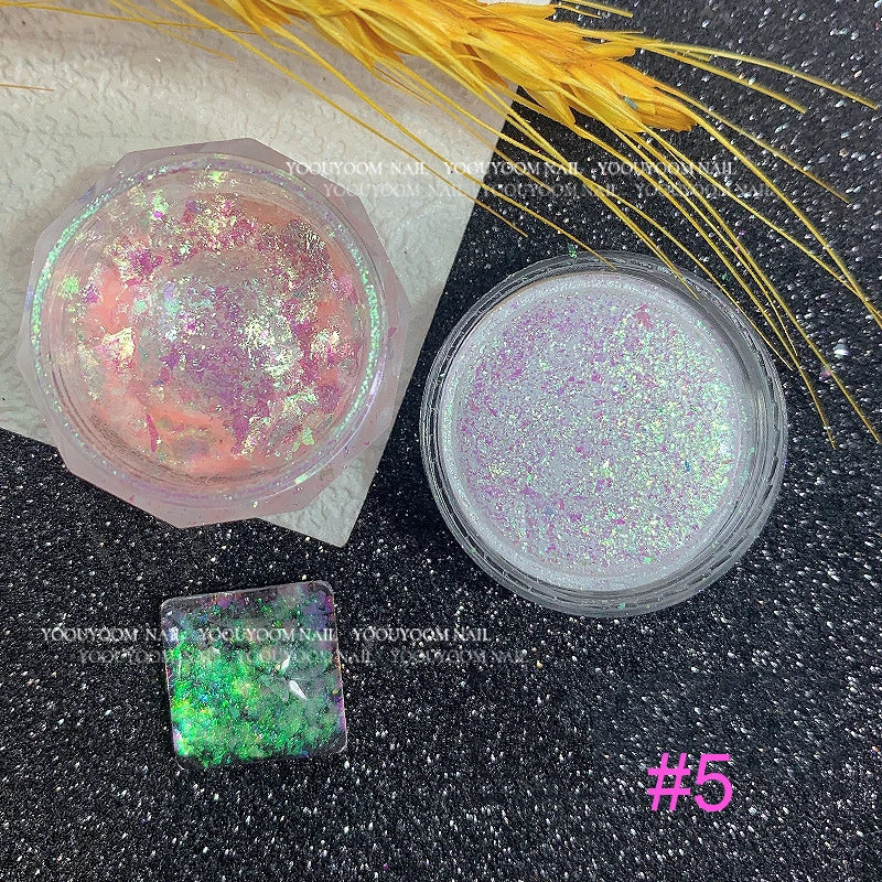 1Jar Aurora Chameleon Snowflake Ultra-Thin Iridescent Nail Sequins Holographic Opal EyeShadow Ice Glitter Nail Chameleon Flakes