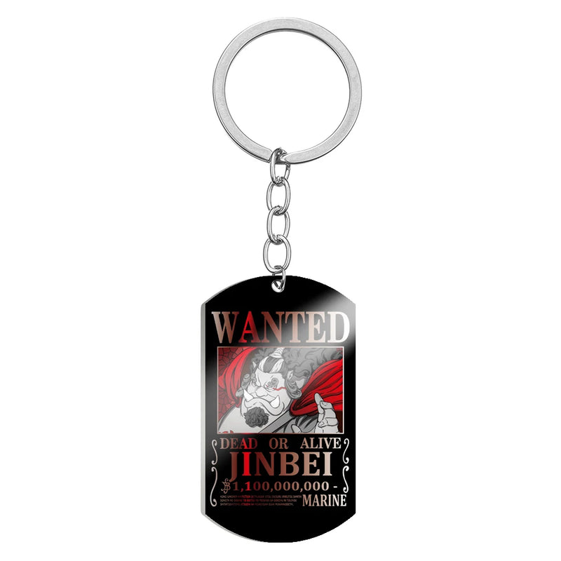 Stainless Steel Anime Keychain One Piece Luffy Ace Blackbeard Wanted Metal Key Holder Pendants Key Chains Souvenir Trinket Gift