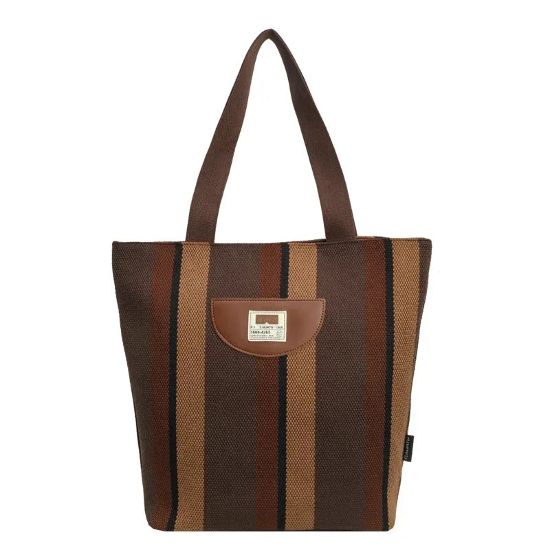 Casual Striped Canvas Zipper Large Capacity Shoulder Bags 2025 High Quality Sense of Luxury Color Matching Handbags for Women