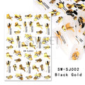 3D Snake Laser Stickers for Manicure Black Gold Abstract Leaves Luxury Nail Art Adhesive Slider Polish Decor Decals SASW-SJ
