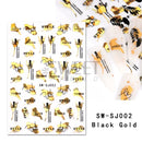 3D Snake Laser Stickers for Manicure Black Gold Abstract Leaves Luxury Nail Art Adhesive Slider Polish Decor Decals SASW-SJ