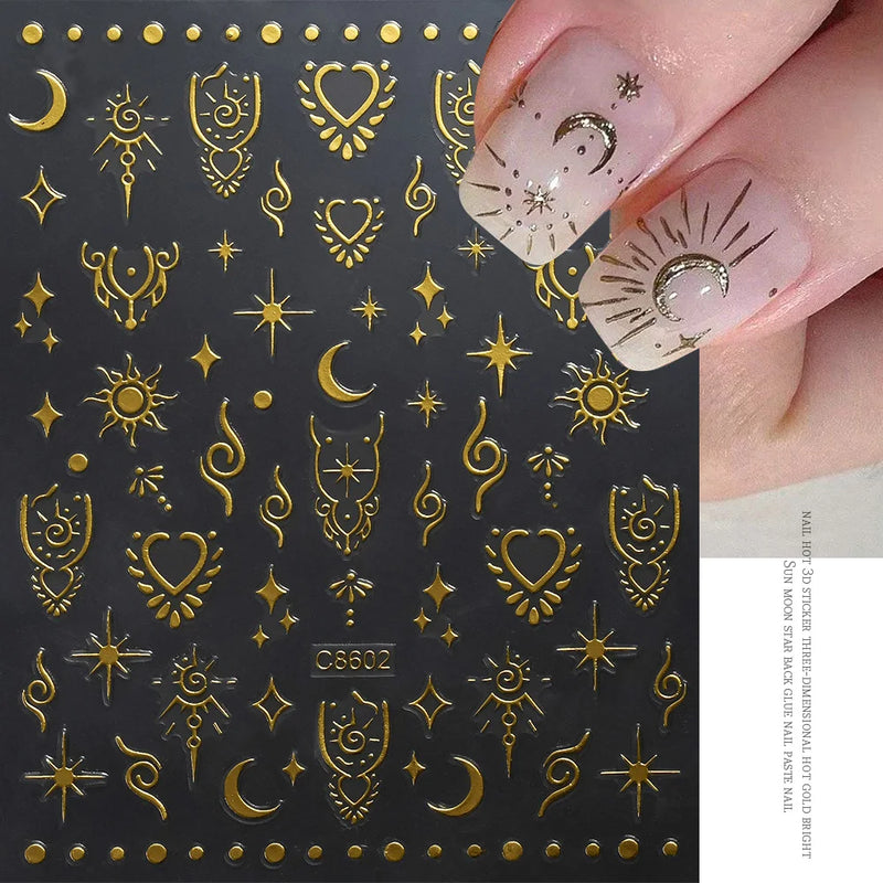 4Sheets Moon Star Heart Sun Mysterious Celestial Design Nail Art Stickers Self Adhesive Manicure Sliders For Nail Art Decoration